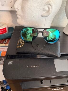 Ray-ban Alex aviator sunglasses unisex green mirror non polar with case